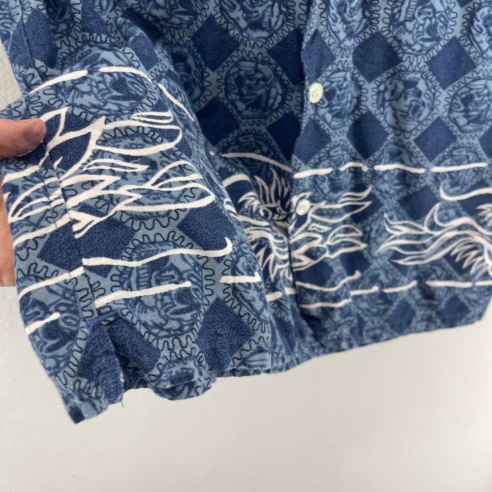 Y2K UTILITY‎ WEAR Boys XL Blue Dragon Print Short Sleeve Button Up Shirt - Picture 6 of 10